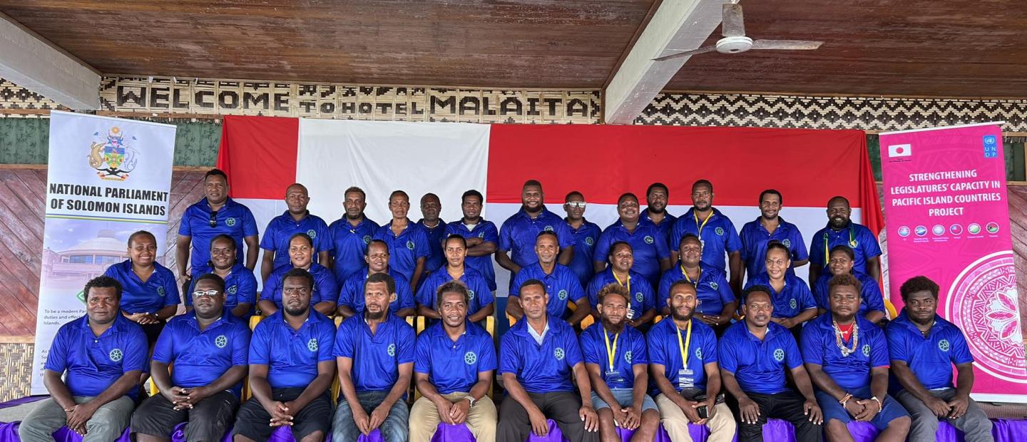 A group photo of teachers from North Region at the Hotel Malaita, Auki.