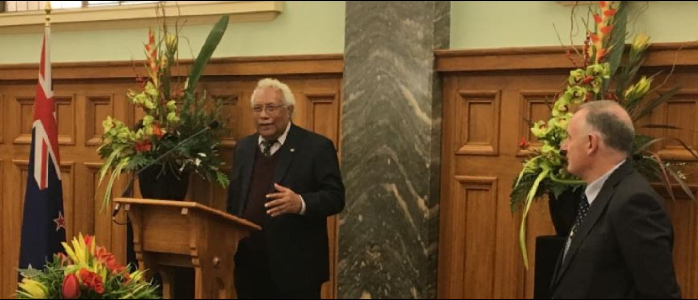 ​   Speaker of Parliament – Mr Ajilon Nasiu responding on behalf of delegates to the Rt Hon Trevor Mallard - Speaker of NZ House of Representatives during the conference welcome reception.  ​