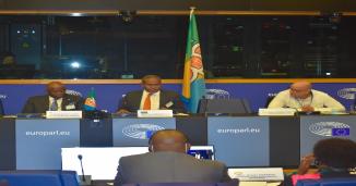 President of the OACPS Parliamentary Assembly, Hon. Peter Kenilorea Jr., at the European Parliament Headquarters in Strasbourg, France.